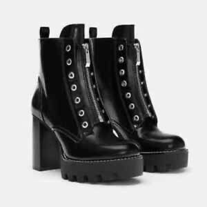 Zara Black Patent leather zip up boots